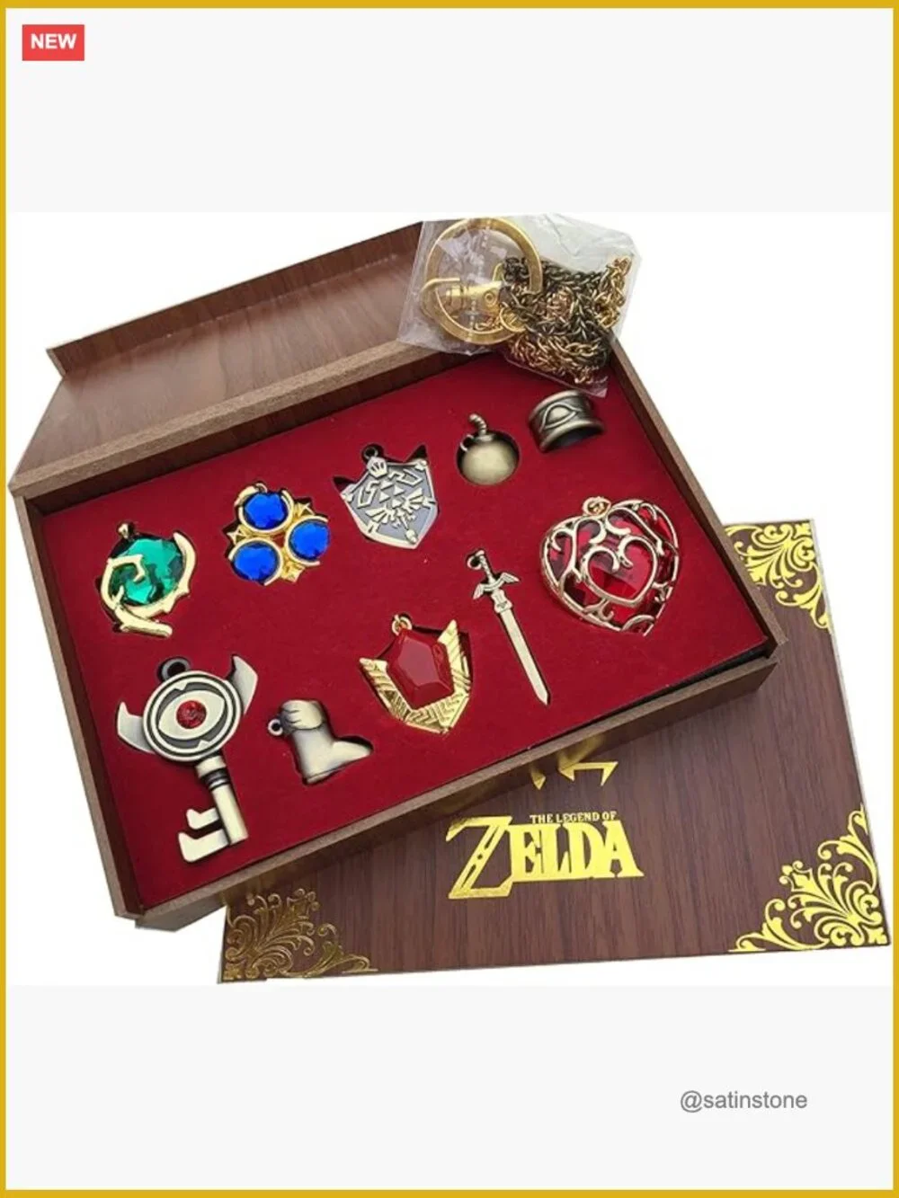 Zelda Twilight Princess Hylian Shield Master Sword Keychain Necklace Set Boxed